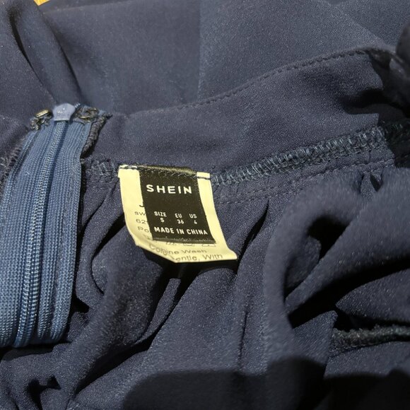 SHEIN Belle Solid Color Spaghetti Strap High Slit Dress Small Navy Blue - Picture 4 of 5